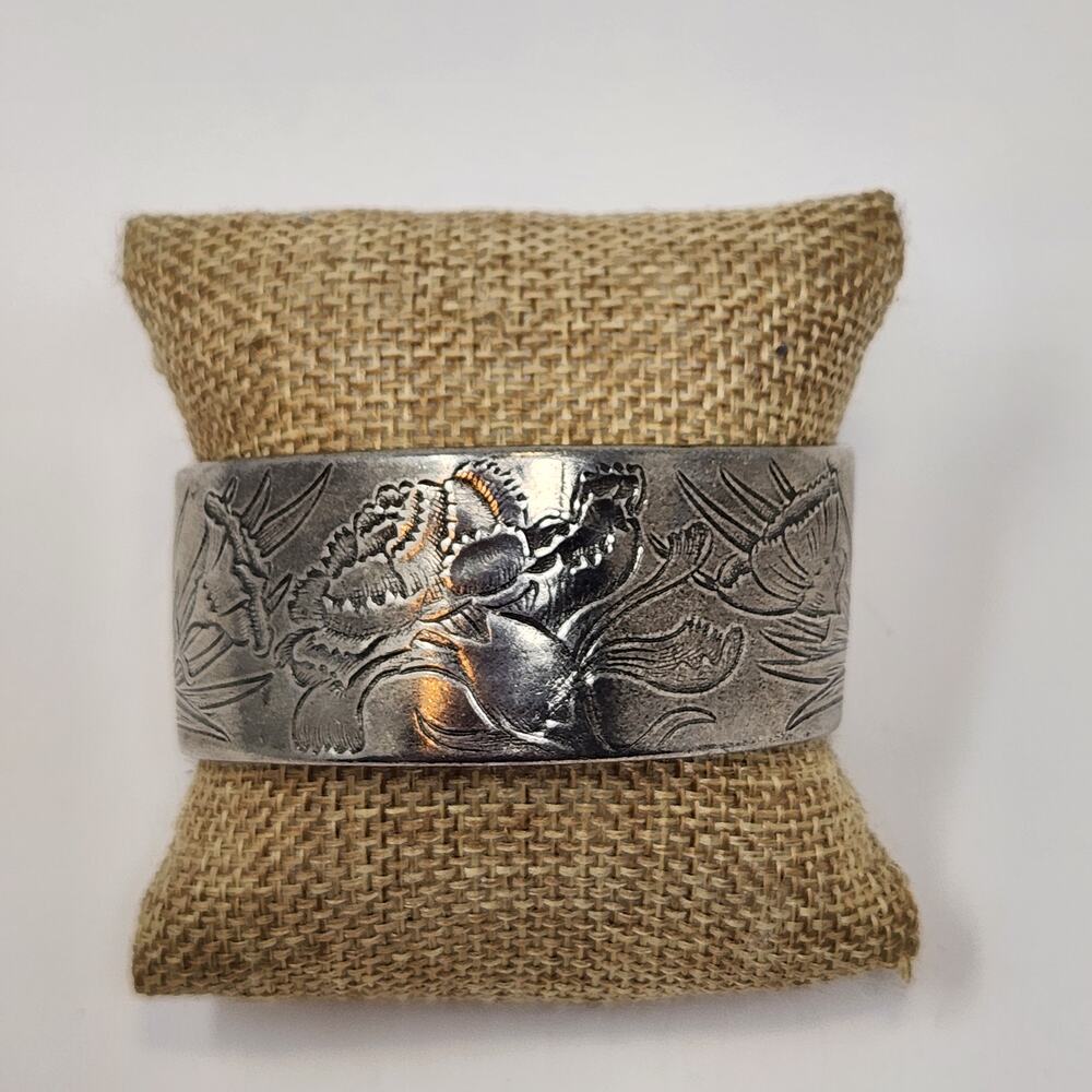 Salisbury Pewter January Carnation Floral Cuff Bracelet Engraved Birthday Month